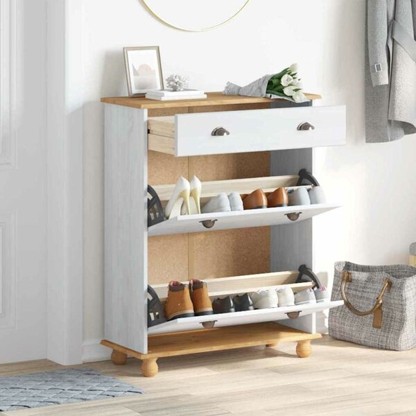 VidaXL Cipőszekrény fiókkal Fehér 85 x 35 x 108 cm Tömör fenyőfa