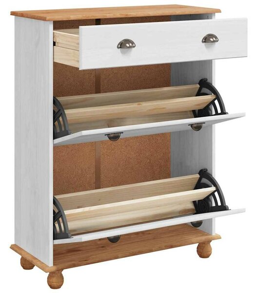 VidaXL Cipőszekrény fiókkal Fehér 85 x 35 x 108 cm Tömör fenyőfa