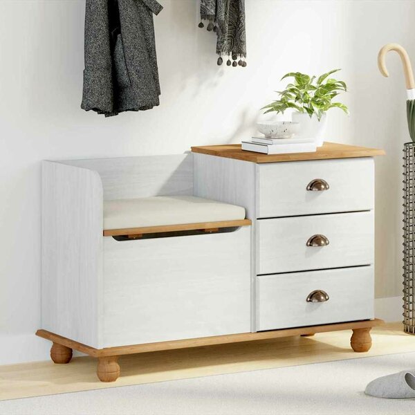 VidaXL Bejárati tárolópad ASKIM Fehér 100 x 39 x 62 cm Tömör fenyőfa