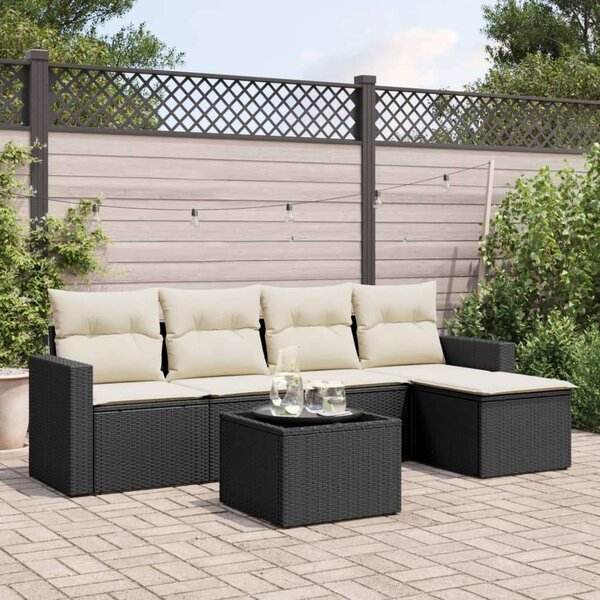VidaXL Polyrattan Kerti Ülőgarnitúra - 6 részes - Fekete