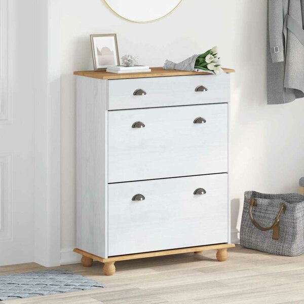 VidaXL Cipőszekrény fiókkal Fehér 85 x 35 x 108 cm Tömör fenyőfa