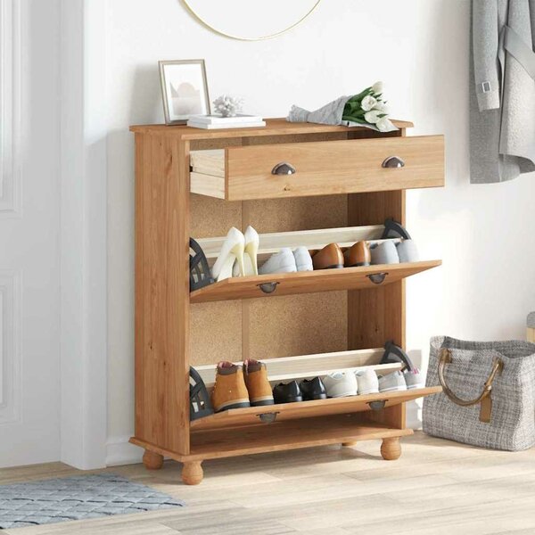 VidaXL Cipőszekrény fiókkal Barna 85 x 35 x 108 cm Tömör fenyőfa