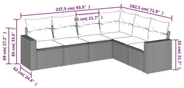 VidaXL Polyrattan Kerti Ülőgarnitúra - 6 részes - Barna