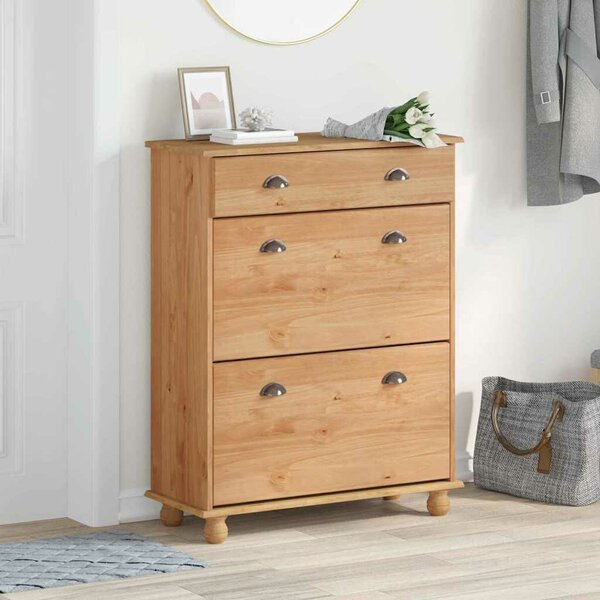 VidaXL Cipőszekrény fiókkal Barna 85 x 35 x 108 cm Tömör fenyőfa