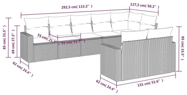 Polyrattan Kerti Ülőgarnitúra - Barna - 8 részes