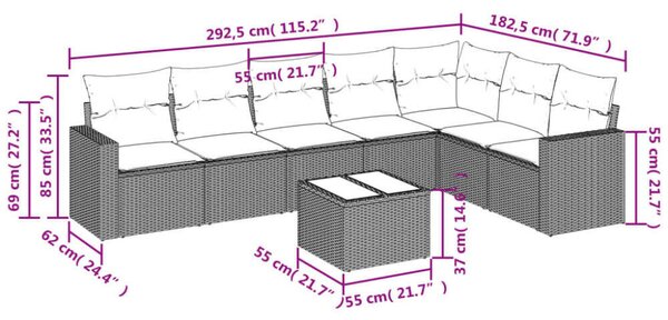 VidaXL Polyrattan Kerti Ülőgarnitúra - 8 részes - Fekete