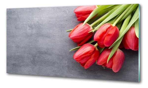 Konyhai hátfalpanel Piros tulipánok