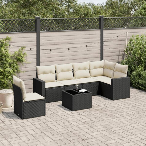 Polyrattan Kerti Ülőgarnitúra - 7 részes - Fekete