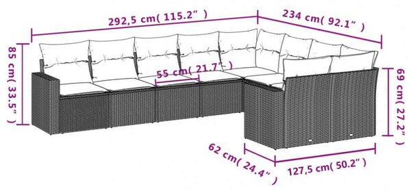 VidaXL Polyrattan Kerti Ülőgarnitúra - 9 részes - Fekete