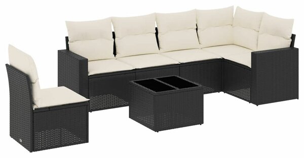 Polyrattan Kerti Ülőgarnitúra - 7 részes - Fekete