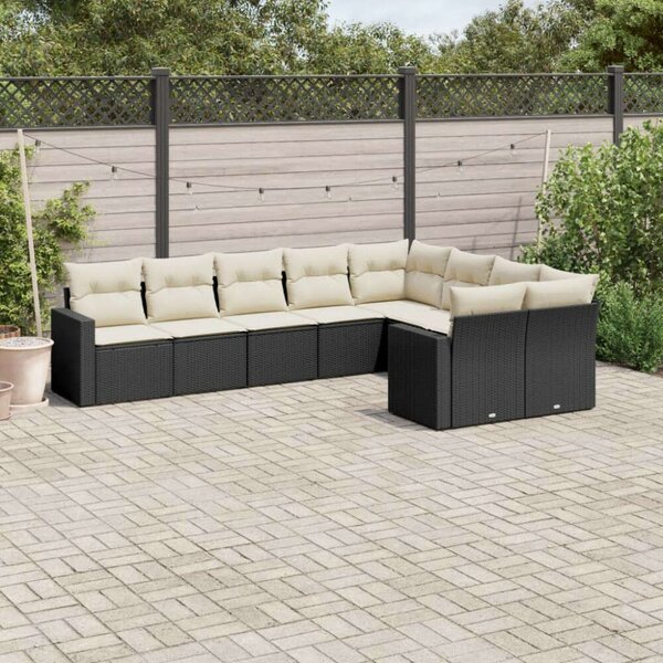 VidaXL Polyrattan Kerti Ülőgarnitúra - 9 részes - Fekete