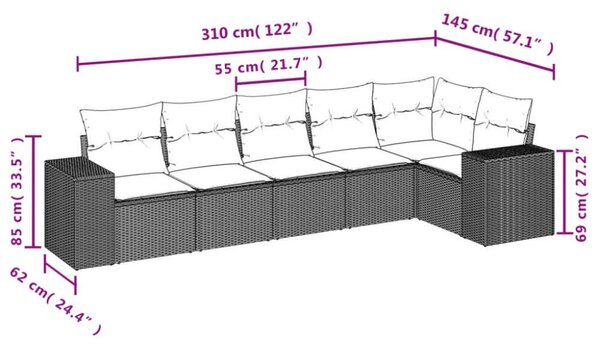VidaXL Polyrattan Kerti Ülőgarnitúra - Fekete - 6 részes