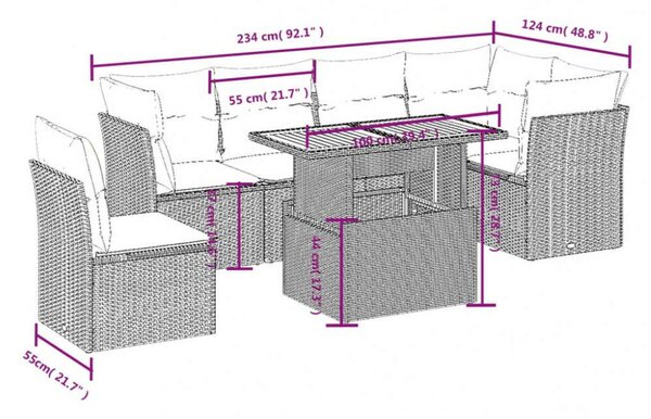 VidaXL Polyrattan Kerti Ülőgarnitúra - 7 részes - Fekete