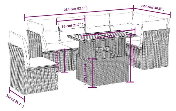 VidaXL Polyrattan Kerti Ülőgarnitúra - 7 részes - Fekete