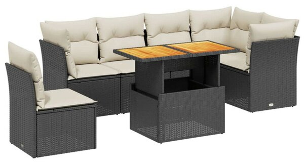 Polyrattan Kerti Ülőgarnitúra - 7 részes - Fekete