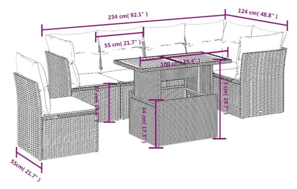VidaXL Polyrattan Kerti Ülőgarnitúra - 7 részes - Fekete