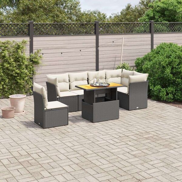 Polyrattan Kerti Ülőgarnitúra - 7 részes - Fekete
