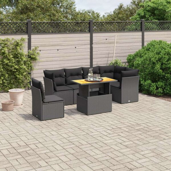 VidaXL Polyrattan Kerti Ülőgarnitúra - 7 részes - Fekete