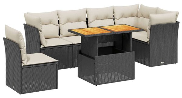 Polyrattan Kerti Ülőgarnitúra - 7 részes - Fekete