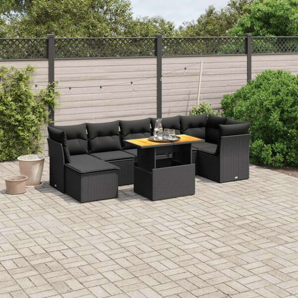 VidaXL Polyrattan Kerti Ülőgarnitúra - 8 részes - Fekete