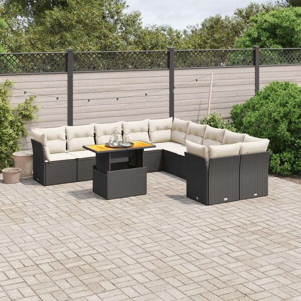 VidaXL Polyrattan Kerti Ülőgarnitúra - 11 részes - Fekete