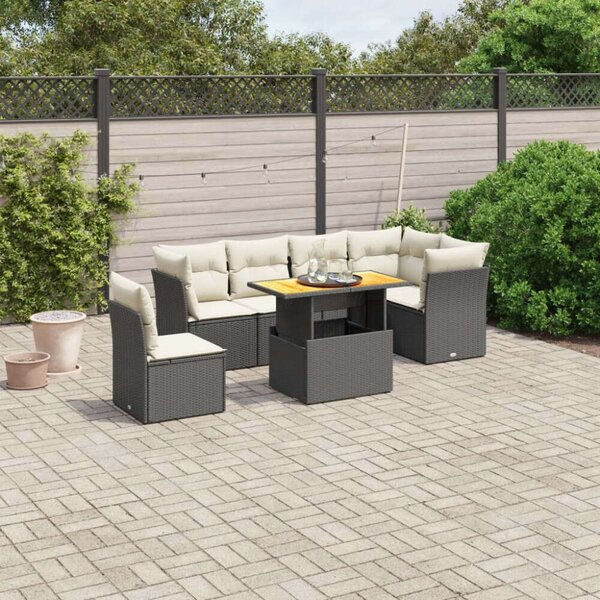 Polyrattan Kerti Ülőgarnitúra - 7 részes - Fekete