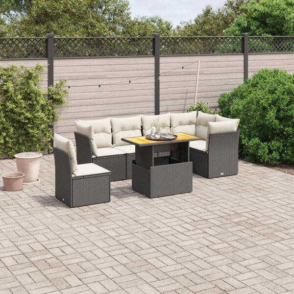 Polyrattan Kerti Ülőgarnitúra - 7 részes - Fekete