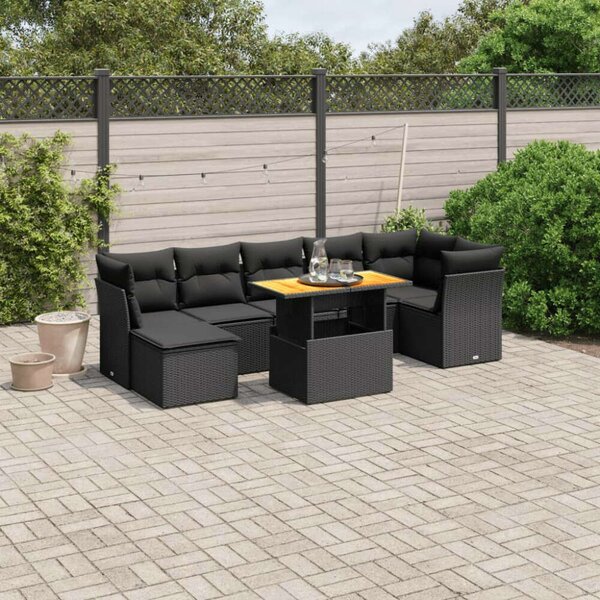 VidaXL Polyrattan Kerti Ülőgarnitúra - 8 részes - Fekete