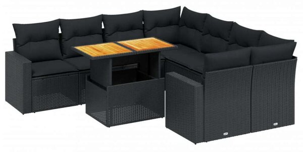 VidaXL Polyrattan Kerti Ülőgarnitúra - 9 részes - Fekete