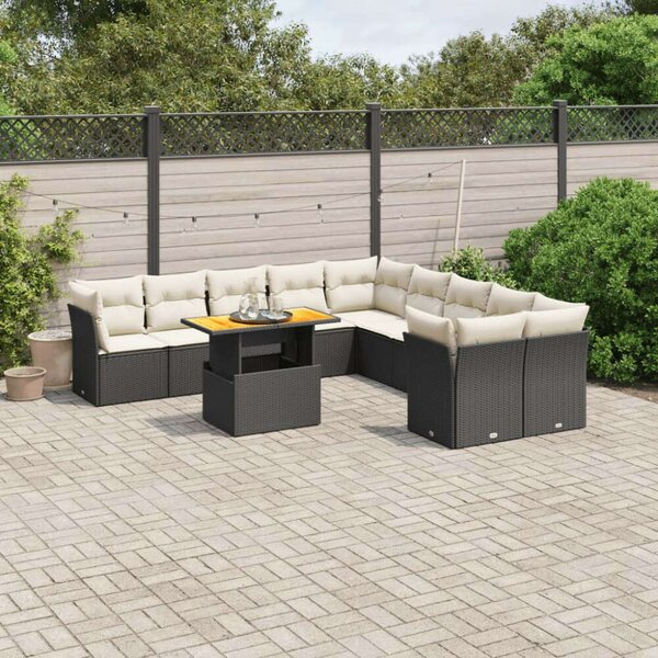 VidaXL Polyrattan Kerti Ülőgarnitúra - 11 részes - Fekete