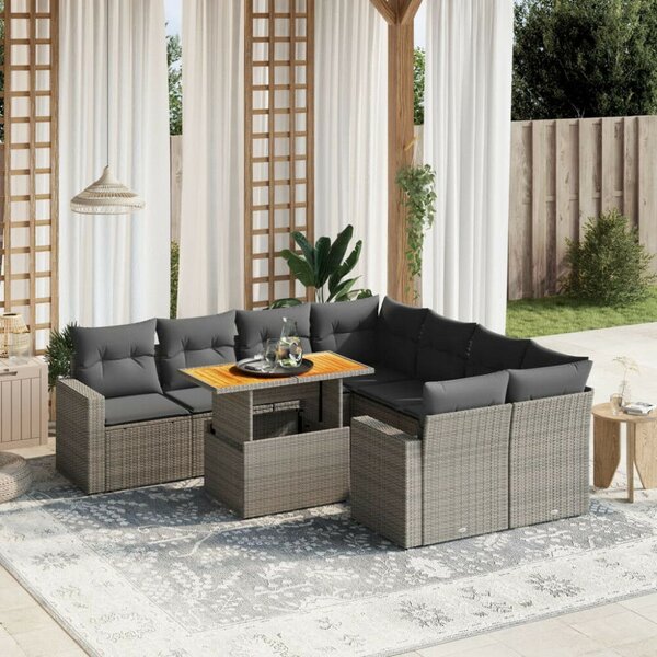 VidaXL Polyrattan Kerti Ülőgarnitúra - 9 részes - Fekete