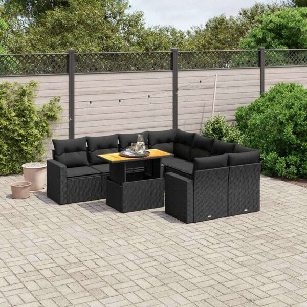 VidaXL Polyrattan Kerti Ülőgarnitúra - 9 részes - Fekete