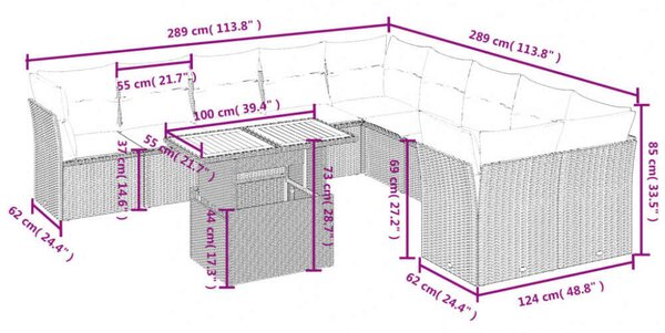 VidaXL Polyrattan Kerti Ülőgarnitúra - 11 részes - Fekete