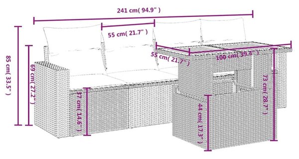 VidaXL Polyrattan Kerti Ülőgarnitúra - 5 részes - Bézs