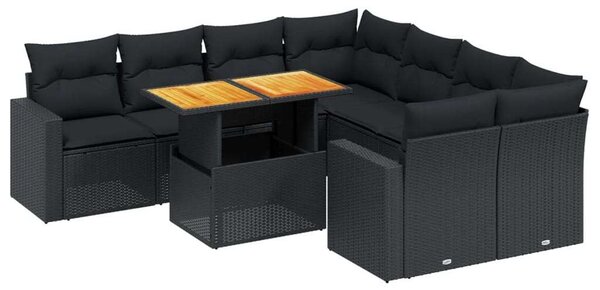 VidaXL Polyrattan Kerti Ülőgarnitúra - 9 részes - Fekete
