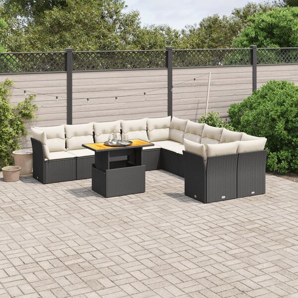 VidaXL Polyrattan Kerti Ülőgarnitúra - 11 részes - Fekete