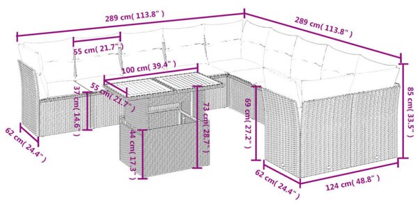 VidaXL Polyrattan Kerti Ülőgarnitúra - 11 részes - Fekete
