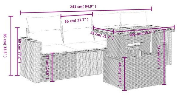 Polyrattan Kerti Kanapé Szett - 5 részes - Fekete