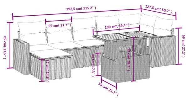 VidaXL Polyrattan Kerti Ülőgarnitúra - 8 részes - Szürke
