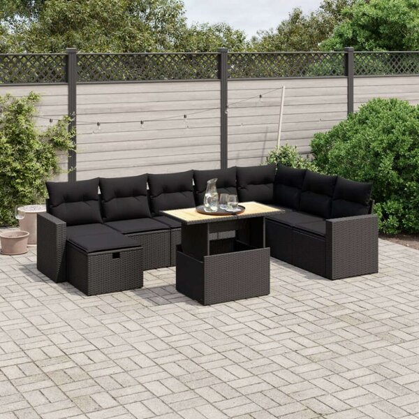 VidaXL Polyrattan Kerti Ülőgarnitúra - 9 részes - Fekete