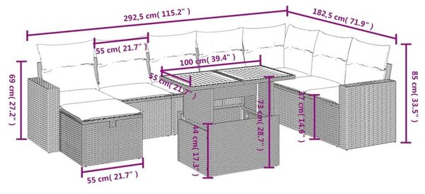 VidaXL Polyrattan Kerti Ülőgarnitúra - 9 részes - Fekete