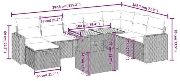 VidaXL Polyrattan Kerti Ülőgarnitúra - 9 részes - Fekete