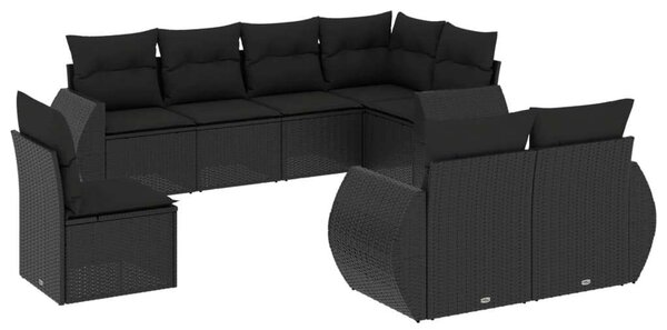 VidaXL 8 részes fekete polyrattan kerti ülőgarnitúra párnákkal