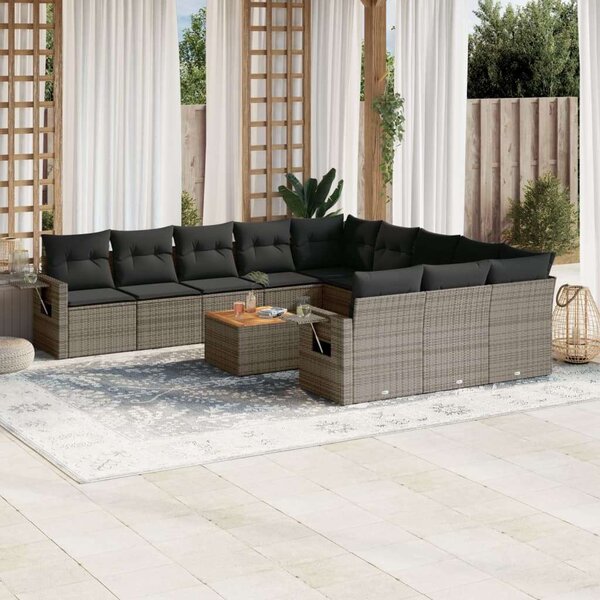 VidaXL Polyrattan Kerti Ülőgarnitúra - 12 részes - Szürke