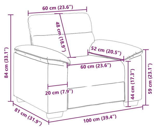 VidaXL felhőszürke szövet kanapé 60 cm
