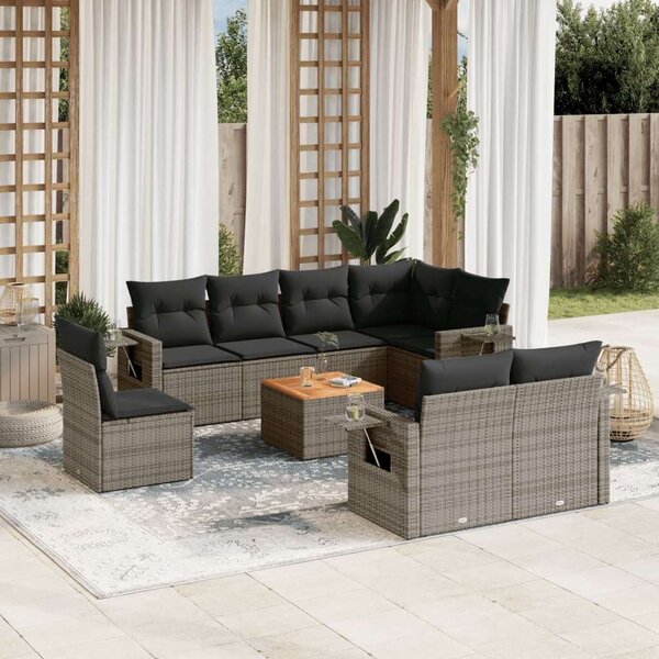 Polyrattan Kerti Ülőgarnitúra - 9 részes - Szürke