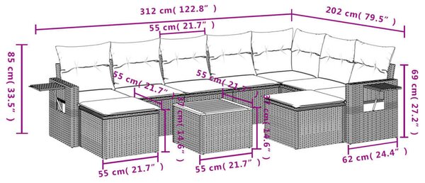 VidaXL Polyrattan Kerti Ülőgarnitúra - 10 részes