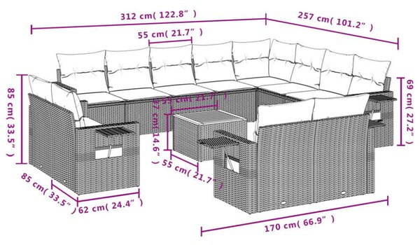 VidaXL Polyrattan Kerti Ülőgarnitúra - 13 részes