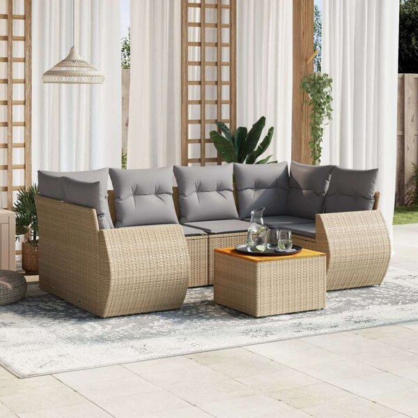 VidaXL Polyrattan Kerti Ülőgarnitúra - 7 részes - Bézs