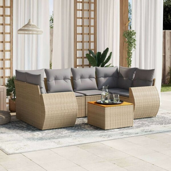VidaXL Polyrattan Kerti Ülőgarnitúra - 7 részes - Bézs